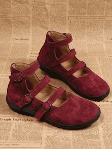 Fashion One-Buckle Women's Flat Casual Shoes, Suitable For Indoor And Outdoor Sports, Dancing - Red - View 1