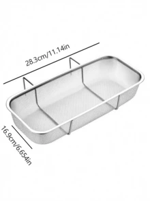 1pc Sink Drain Basket,Stainless Steel Side Hanging Filter Basket With Rectangular Design,Kitchen Sink Organizer For Food Scrap Collection,Vegetable And Fruit Cleaning Storage Basket,Space Saving Accessory For Countertop,Dishwashing Area, Home Kitchen - Multi-color - View 2