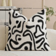 1pc Geometric Pattern Chenille Jacquard Cushion Cover, Minimalist Home Decorative Pillowcase, Suitable For Sofa Bed, Home Decor - Black - View 11