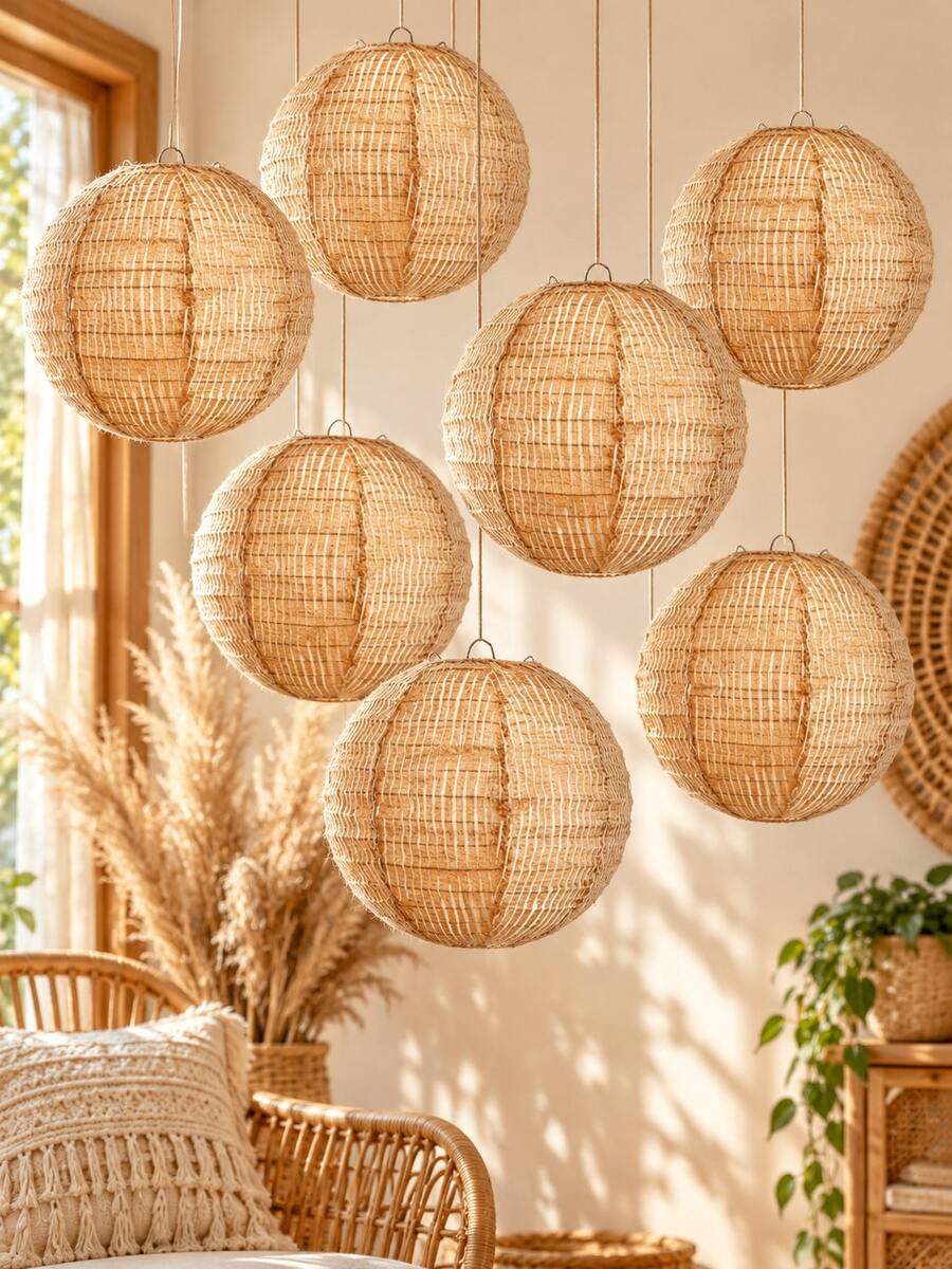 10/6/2pcs Burlap Paper Lanterns Hanging Decorations, Round Chinese Lanterns, Burlap Hanging Lanterns, For Bohemian Classroom Decor, Bridal Shower, Rustic Vintage Wedding, Birthday Party, Farmhouse Decor, Simple Style - Multicolor - View 1