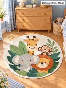 1pc Cartoon Animal Zoo Pattern Round Rug, Home Decor Carpet, Soft & Comfortable Rug, Living Room Rug, Bedroom Rug, Sofa Seat Rug, Closet Rug, Study Room Rug, Ins Style Rug, Home Decor Rug, Bedroom Decor, Small Rug, Creative Fashion Rug, Living Room Small Rug, Outdoor Rug, Washable Rug - Multicolor - View 6