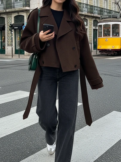 2025年，这款韩式复古大衣将在欧美风靡一时！预计2025年超火爆！纯色高级设计，短款宽肩宽松大衣，适合秋冬日常穿着，各种场合都能穿。通勤、约会、逛街，一物多用！时尚套装，开学季必备！