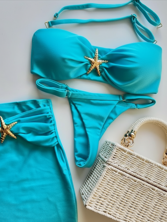 3 pièces/set Nouveau bikini sexy 2025, style européen et américain, design à boucle de couleur unie, maillot de bain Top de gamme fendu pour femmes