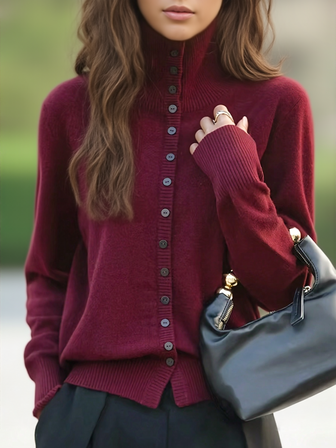 High-Quality New Autumn/Winter Fashion Versatile Turtleneck Single-Breasted Knitted Cardigan