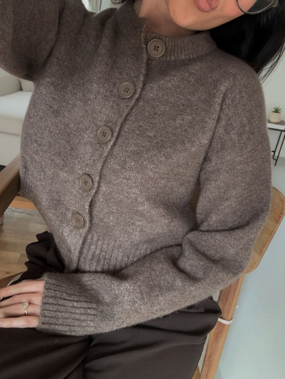 MORI Autumn And Winter Brown Round Neck Long Sleeve Cardigan Knitwear For Women, New Casual Loose Lazy Soft Sweater, Fashionable, Elegant, Simple Solid Color, New Year Clothing Top