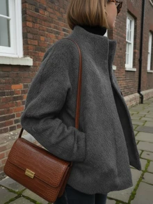 女士时尚简约百搭通勤长袖外套，女士秋季外套，女士外衣，休闲日常穿着，纯色梭织面料，带柔软抓绒口袋，适合办公室穿着