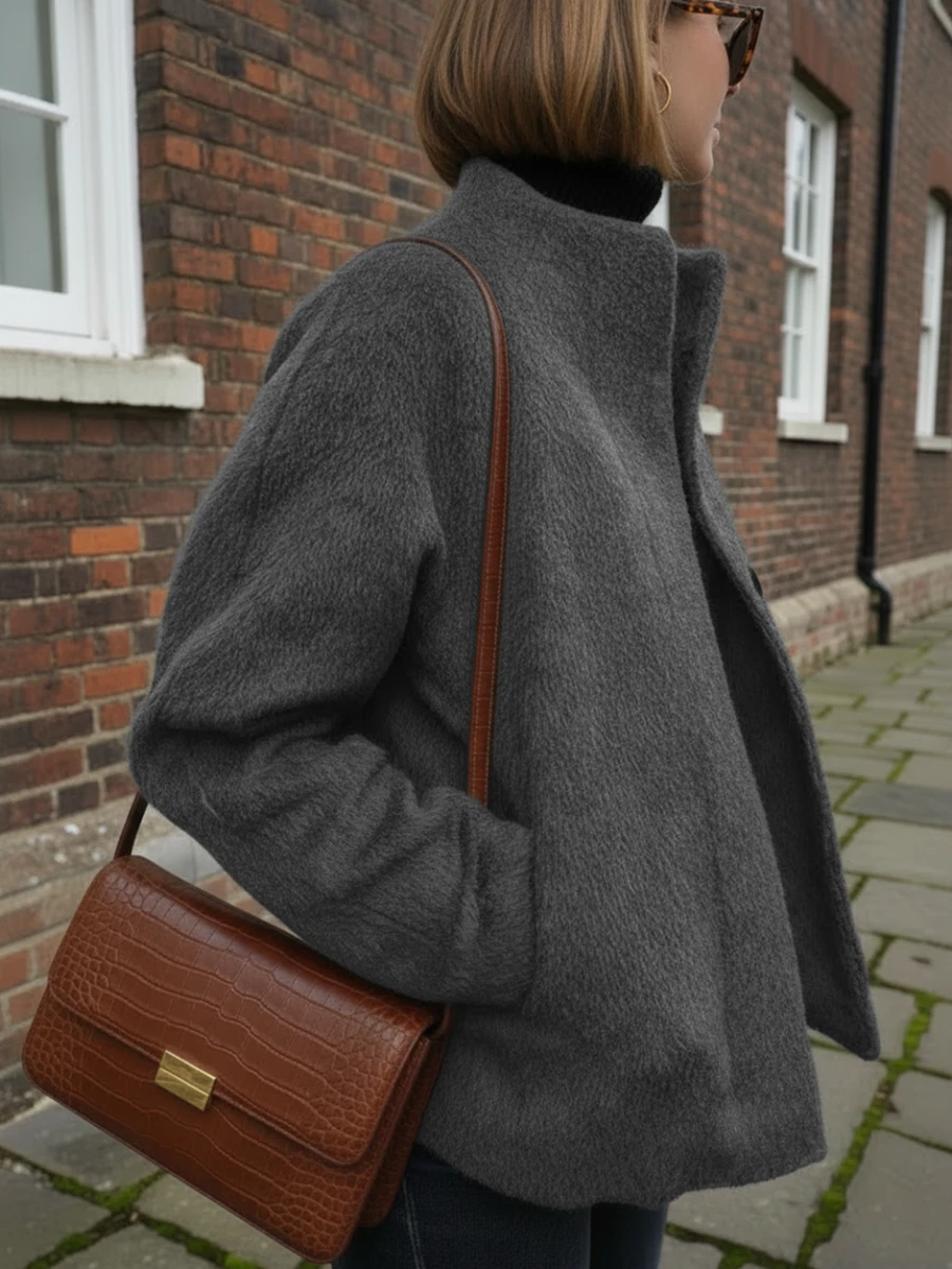 女士时尚简约百搭通勤长袖外套，女士秋季外套，女士外衣，休闲日常穿着，纯色梭织面料，带柔软抓绒口袋，适合办公室穿着