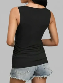 3pcs Women Casual Sleeveless V-Neck Tank Tops - Slim Fit Solid Color Tops (Black/Green/White), Machine Washable, Versatile For All Seasons, Daily Wear, Pleated Design, Comfortable - Black, Green and White - View 2
