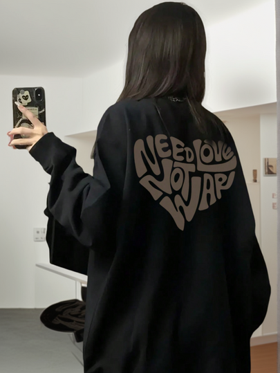Kaos Lengan Panjang Longgar Kasual Mode Baru Musim Gugur 2025 untuk Wanita, Atasan Lengan Panjang dengan Cetakan Huruf, Gaya Korea Jalanan