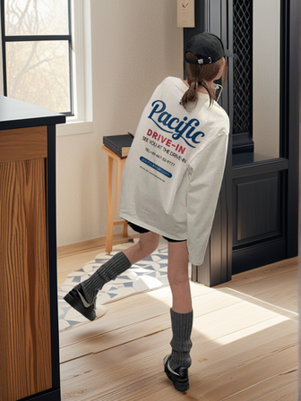 Women Casual Letter Print Crew Neck Oversized Cute Loose Long Sleeve T-Shirt Top, Autumn/Winter