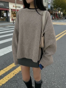 女士秋冬新款法式浪漫休闲百搭简约优雅针织毛衣上衣 - 卡其色 - 查看 6