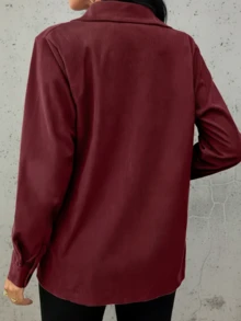 Camisa de pana para mujer, diseño de bolsillo doble, solapa retro, ropa de calle versátil, elegante blusa para mujer, primavera/verano