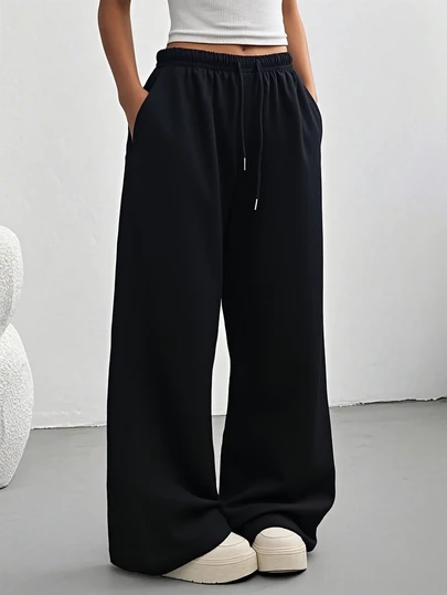 Women's Casual Solid Color Drawstring Waist Sports Pants
