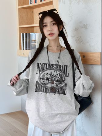 New Autumn/Winter Women Oversized Casual Crew Neck Long Sleeve Kawaii Graphic T-Shirt Top