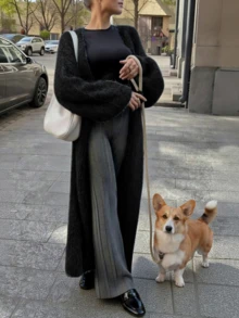 FOR BEAUTY Autumn/Winter New Loose Casual Commuter Sweater, Women Minimalist Fashion Knitted Cardigan Long Jacket Outerwear, Lazy New Year Style - Kose - View 1