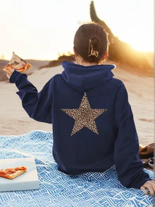 Tween Girls Casual Printed Dark Heather Thermal Lined Sweatshirt For Autumn - Navy Blue - View 1