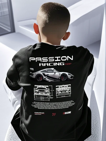 Boys & Teens Students Casual Printed Crew Neck Short Sleeve T-Shirt, Summer Top