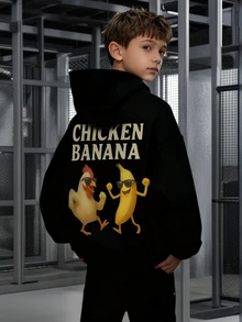 1pc Tween Boy Casual Printed Pullover Sweatshirt, Thermal Lined, Long Sleeve, Autumn/Winter