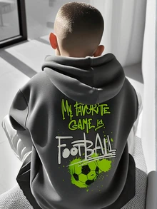 1pc Tween Boy Casual Printed Pullover Sweatshirt, Thermal Lined, Long Sleeve, Autumn/Winter