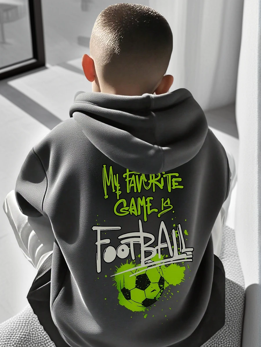 1pc Tween Boy Casual Printed Pullover Sweatshirt, Thermal Lined, Long Sleeve, Autumn/Winter