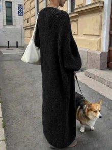 FOR BEAUTY Autumn/Winter New Loose Casual Commuter Sweater, Women Minimalist Fashion Knitted Cardigan Long Jacket Outerwear, Lazy New Year Style - Kose - View 4