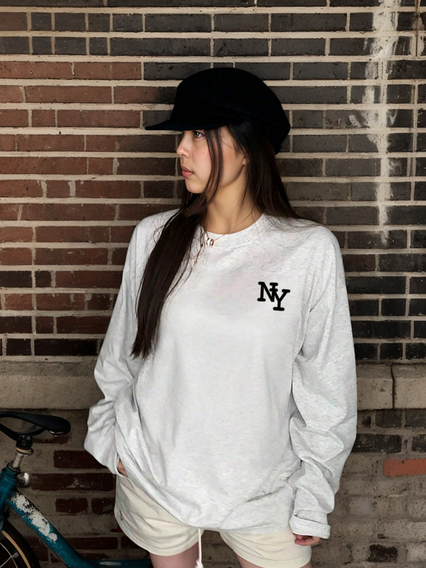 女性用カートゥーン柄ラウンドネック長袖Tシャツ、多用途カジュアル 日常着、春秋