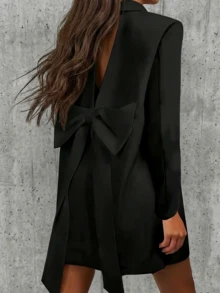 优雅派对外套，西装裙，性感别致的黑色露背蝴蝶结西装裙，情人节聚会短款鸡尾酒裙