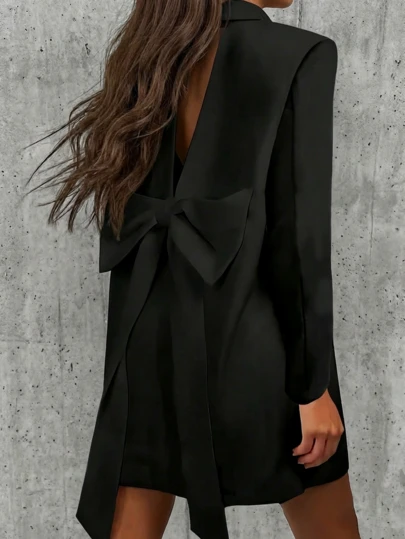 优雅派对外套，西装裙，性感别致的黑色露背蝴蝶结西装裙，情人节聚会短款鸡尾酒裙
