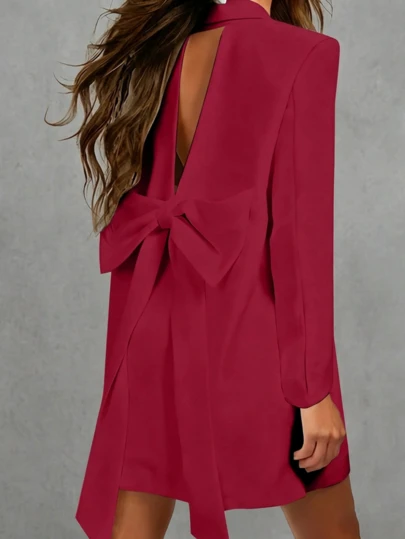 Elegant Party Jacket, Suit Dress, Sexy Chic Black Blazer Dress With Backless Bowknot Design, Short Cocktail Dress For Valentine's Day Party