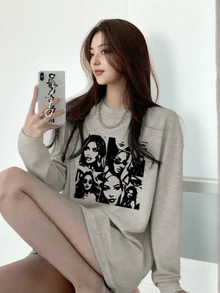 2025秋季新款时尚休闲宽松长袖T恤，字母印花街头韩版