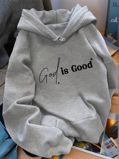 New Women's Fashion Autumn/Winter Hooded Sweatshirt, Printed With "God Is Good" Pattern, Fleece Lined Autumn/Winter Top Casual Fall