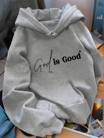 Sudadera casual de mujer con estampado de letras y forro térmico de manga larga