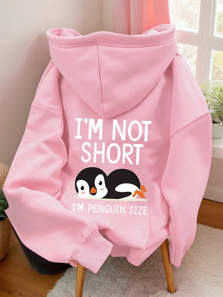 Women's Fashionable Autumn/Winter Hooded Pullover Sweatshirt, Soft & Comfortable Thermal Lining Casual Tops. Women's Leisure Thermal Lined Sweatshirt With Collegiate Style Graphic Print, Radiating Youthful Vitality. Suitable For Running, Casual Wear, Gatherings, Parties, Etc. Provides Warmth In Autumn/Winter, Suitable For Workouts And Activities. Oversized Thick Hooded Sweatshirt For Women, Fits Street Style And Outdoor Wear, Suitable For Autumn/Winter. Pink - Pink - View 1