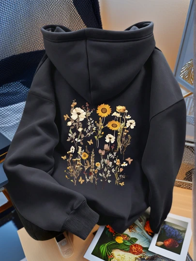 Women's Fashionable Autumn/Winter Hooded Pullover Sweatshirt, Soft And Comfortable Thermal Lining Casual Top. Women's Leisure Thermal Lined Pullover Sweatshirt With Collegiate Style Graphic Print, Radiating Youthful Vitality. Suitable For Running, Lounging, Gatherings, Parties, Etc. Provides Warmth In Autumn/Winter, Suitable For Activities Like Running And Exercising. Oversized Thick Hooded Sweatshirt For Women, Fits Street Style And Outdoor Wear, Suitable For Autumn/Winter.