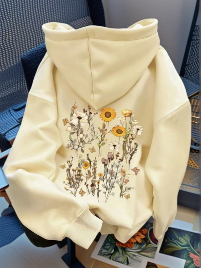 Women's Fashionable Autumn/Winter Hooded Pullover Sweatshirt, Soft & Comfortable Thermal Lining Casual Top. Women's Leisure Thermal Lined Sweatshirt, Featuring Collegiate Style Graphic Print, Radiating Youthful Vitality. Suitable For Running, Lounging, Gatherings, Parties, Etc. Provides Warmth In Autumn/Winter, Ideal For Activities Like Running And Exercising. Oversized Thick Hooded Sweatshirt For Women, Suitable For Street Style And Outdoor Wear, Applicable For Autumn/Winter.