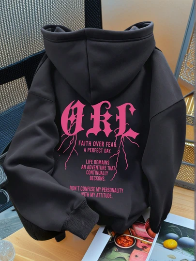 Punk Style Letter Print Pullover Hooded Sweatshirt, Loose Versatile Niche Personalized, Women's Fashion Autumn/Winter Hooded Pullover, Soft & Comfortable Thermal Lining. Suitable For Running, Casual, Party, Suitable For Street Style, Outdoor Wear