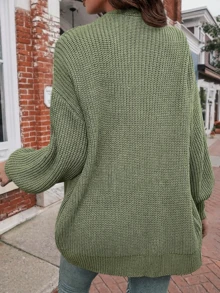 1 chiếc áo khoác cardigan dệt kim tay dài dáng rộng màu trơn dành cho nữ, thích hợp cho mùa thu/đông. - xanh quân đội - Xem 3