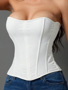 Sexy Corset Top Solid Color Waist Trainer Strapless Off Shoulder Corset Tank Crop Tops Bustier Zipper Push Up Sexy Underbust Top Overbust Corselet Backless Sexy Going Out Party Halloween Club Top Underwear Christmas - White - View 1