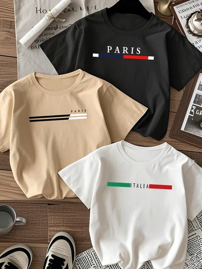 3件套男童青少年学生休闲印花圆领短袖T恤夏季上衣