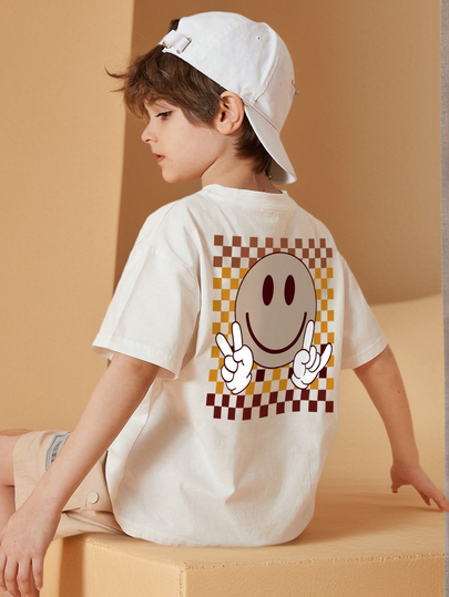 Tween Boy 休闲印花圆领短袖 T 恤，夏季上衣