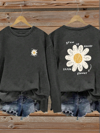 1 件女童休闲印花圆领长袖 T 恤，秋季学生年轻服装