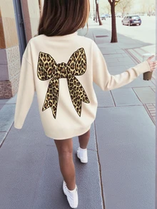 1 件女童休闲印花圆领长袖 T 恤，秋季学生年轻服装 - 杏色 - 查看 1