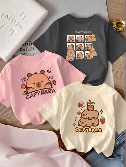 3件套少女学生休闲印花圆领短袖T恤上衣，夏季款