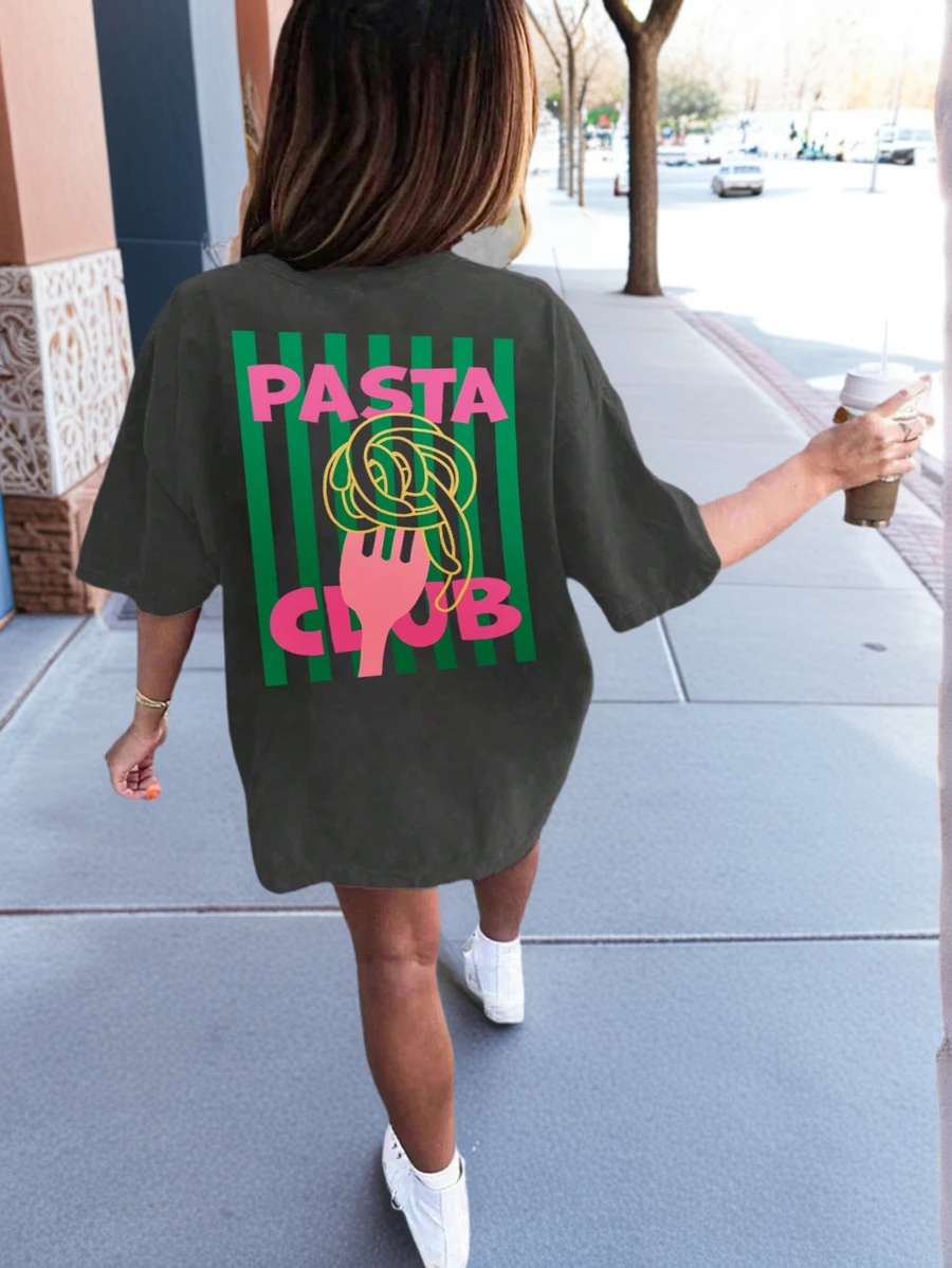 Camiseta de manga corta con cuello redondo blanca y estampada, top de verano para niñas preadolescentes y estudiantes - Gris Oscuro - Ver 1