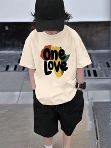 Boys & Teenagers Students Casual Printed Round Neck Short Sleeve T-Shirt, Summer Top - Apricot - View 1