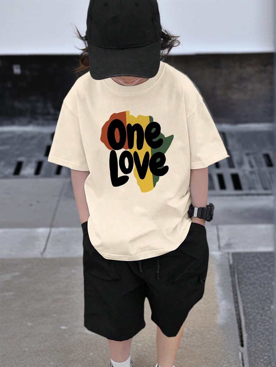 Boys & Teenagers Students Casual Printed Round Neck Short Sleeve T-Shirt, Summer Top - Apricot - View 1