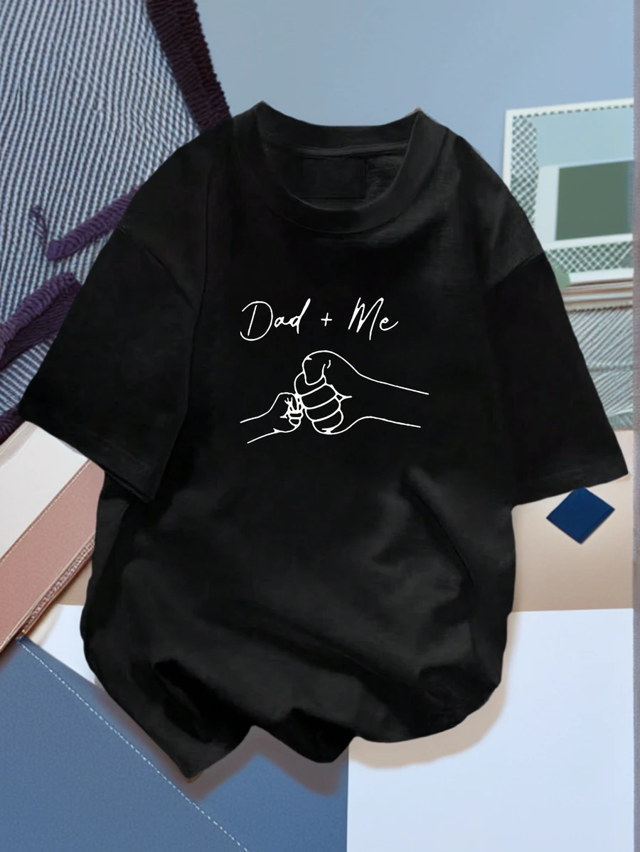 Tween Boy Casual Black Round Neck Short Sleeve T-Shirt With Letter And Gesture Print For Summer - Black - View 1