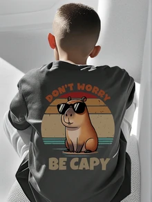 Boys & Teens Students Casual Printed Round Neck Short Sleeve T-Shirt, Summer Top