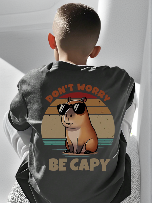 Boys & Teens Students Casual Printed Round Neck Short Sleeve T-Shirt, Summer Top