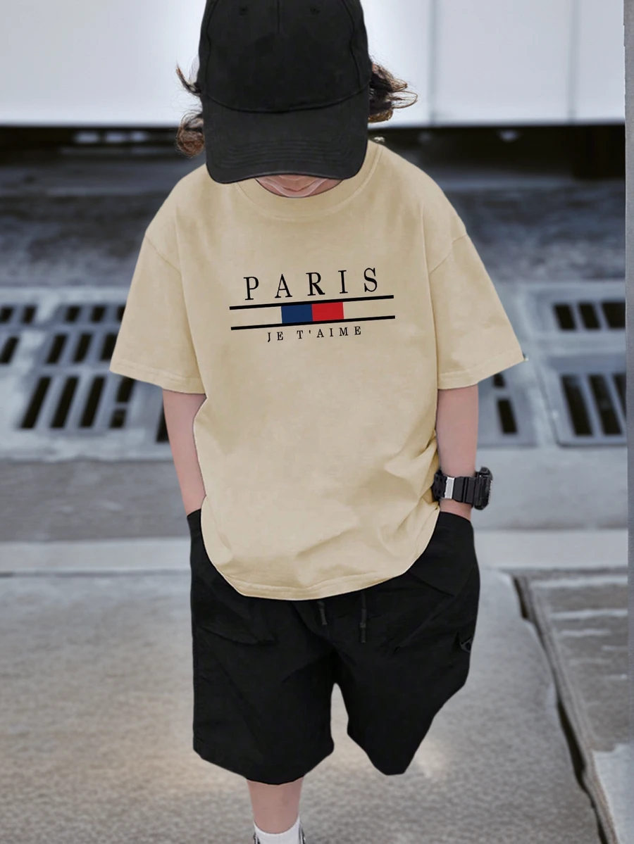 Tween Boys Casual Graphic Print Crew Neck Short Sleeve T-Shirt, Summer